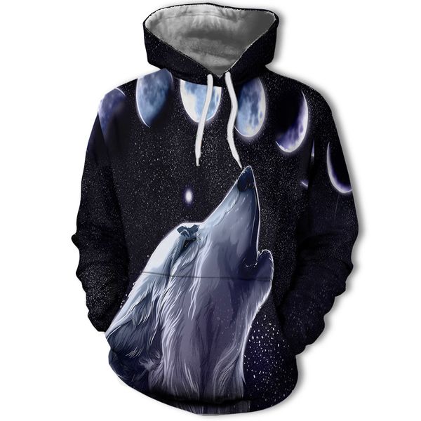 

mens designer white wolfdog 3d digital printing sweater with hat, Black