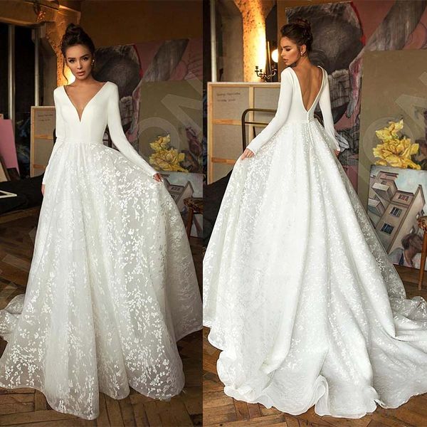 Robe De Mariee Vintage Long Sleeve Lace Satin Wedding Dress Sexy