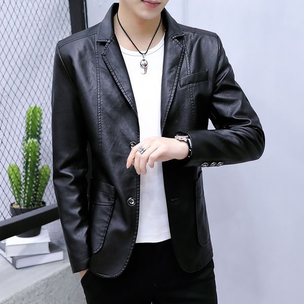 

genuine leather clothes men's 2019 spring and autumn youth business casual suit coat men's slim fit sheep skin leather jacket me, Black