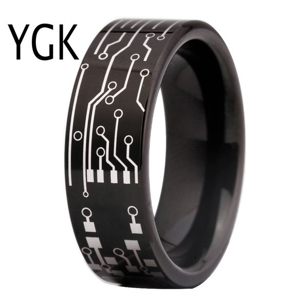 

fashion jewelry wedding ring for women man simple classical circuit board design black tungsten ring mens love engagement rings, Golden;silver