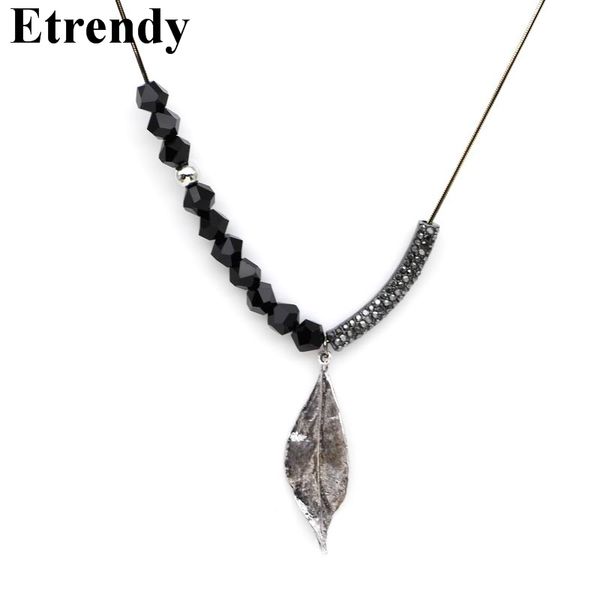 

black beads leaf long necklaces & pendants for women new fashion jewelry vintage statement sweater necklace gifts, Silver