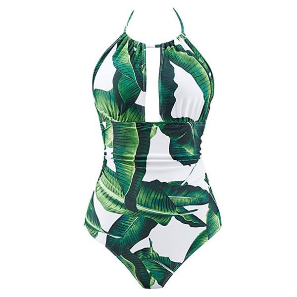 

womens one piece print halter swimwear backless tummy control monokini swimsuits for girls body bathing suits 2019 summer, White;black