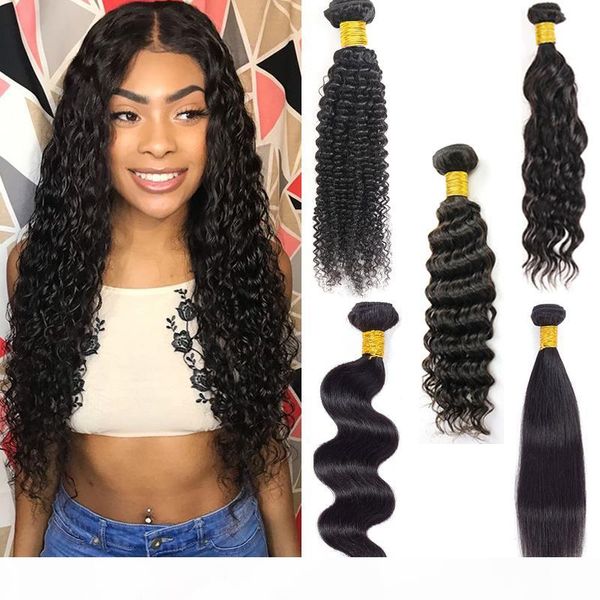 

brazilian straight virgin human hair bundles raw unprocessed indian hair body water wave extensions deep wave kinky curly wefts bulk order, Black