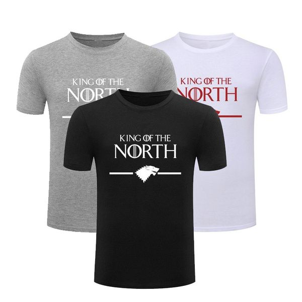 

summer fashion men's t-shirt game of thrones king of the north printing round collar short sleeves size s-3xl, White;black