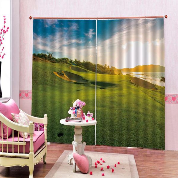 

fsshion 3d shower curtains green grassland scenery pattern curtains for living room blackout cutains