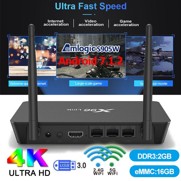

x96 link android 7.1 amlogic s905w smart set tv box 2gb 16gb 100m lan 2.4g+5g brand wifi 4k media player
