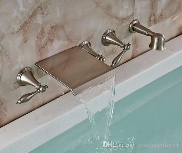 

new wall mounted bathroom waterfall tub faucet hand shower sprayer nickel brush