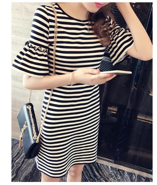 

drop shopping new t-shirt dress special sleeve women's clothes 3 colors stripes clothes fashion design long skirt black white
