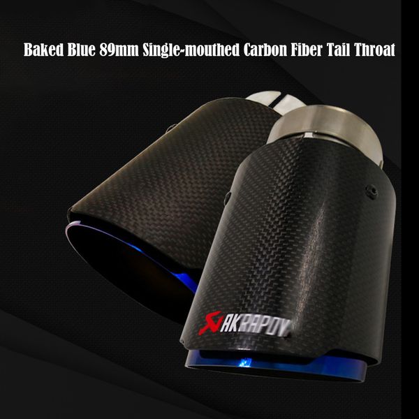 

1pcs akrapovic car exhaust tail pipes twill glossy carbon muffler tip tail end universal stainless steel straight flange blue