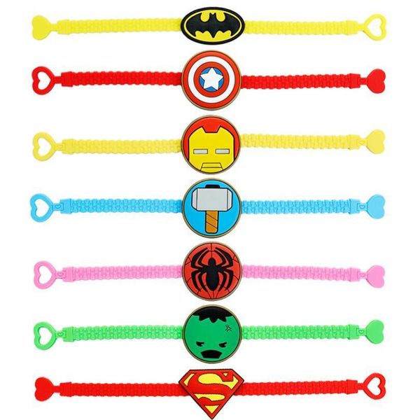 

12pcs/lot super hero charm bracelet silicone wristband superman spiderman iron man batman usa captain bracelet for kids children gift, Golden;silver