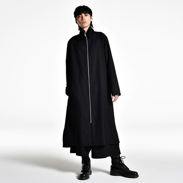 

customized plus size s-6xl new men's clothing original gd hair stylist medium and long zipper collar long sleeve shirt, White;black