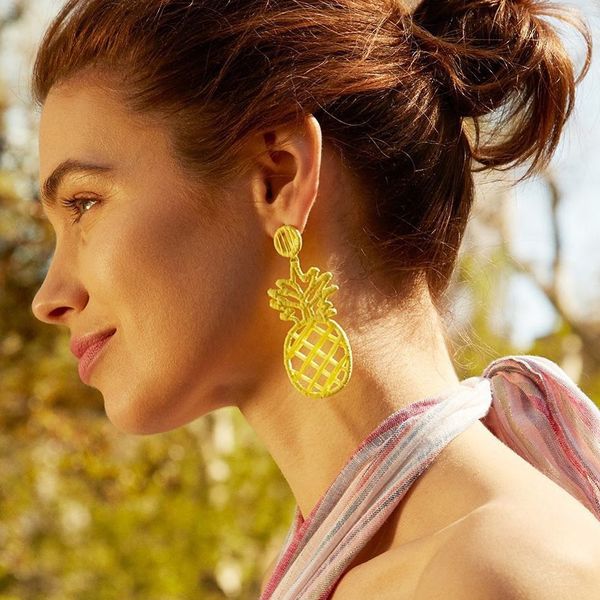 

dvacaman bermuda raffia pineapple drop earrings women cute fruit dangle earrings handmade big statement party jewelry, Silver