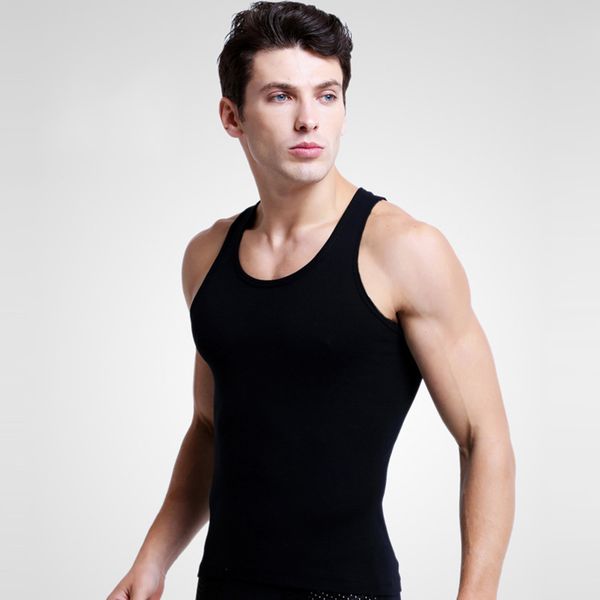 

slimming bodybuilding equipment fitness male vest mens tank tee shirt pure color cotton knitting vest, White;black