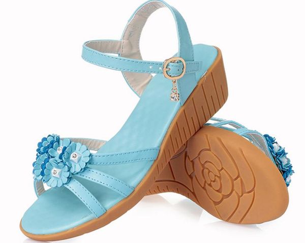 

2019 women's sandals in summer with new style middle heel slope heel flower @13, Black