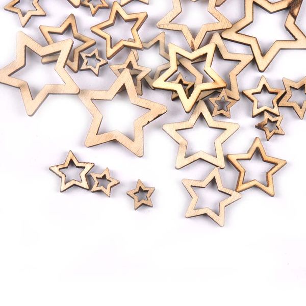 

new mixed 50pcs hollowed stars wooden crafts for arts scrapbooking embellishments wedding diy wood slices home decoration m1872