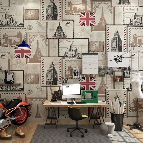 

british style stamp american flag pattern wallpaper living room bedroom restaurant shop coffee room tv background wall paper