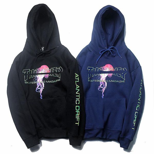 

трэшерами новые люди балахон пламени письмо печати толстовки американский скейтборд бренд свитер с капюшоном уличный хип-хоп pollover leisut, Black