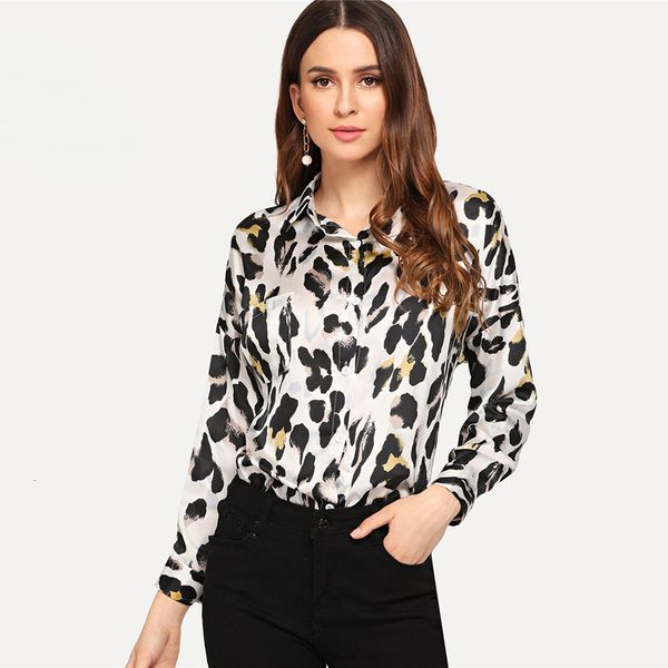 

women clothes women blouse womens and blouses asymmetrical curved hem leopard blouse fall ladies long sleeve blouse shirt, White