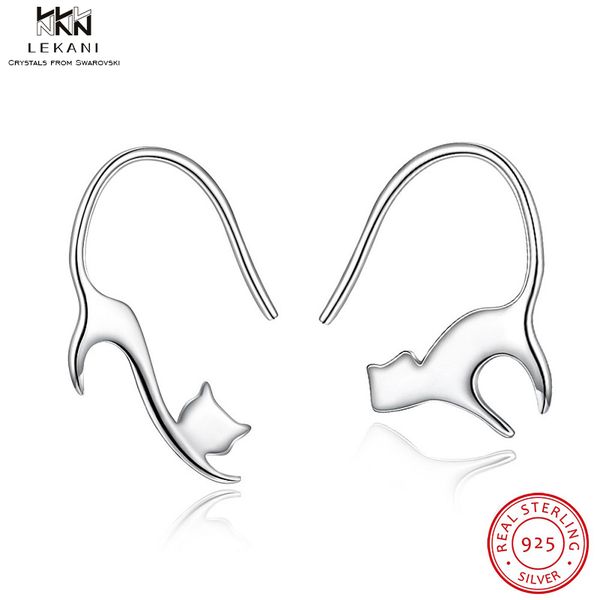

lekani fashion 2 color simple kitten style sterling silver earrings ladies gift drop earrings girl cute animal boutique jewelry, Golden;silver