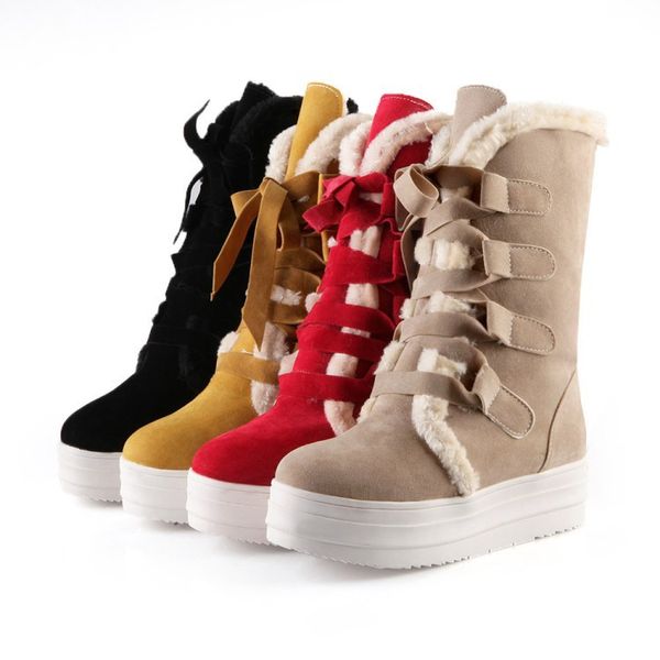 

ladies' side with new snow boots, matte, warm, breathable, thick hair, solid color, waterproof platform, large size women'sshoes, Black