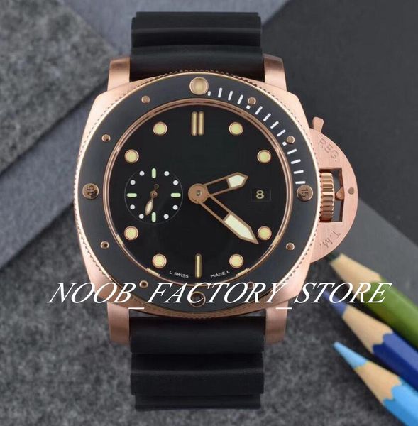 

luxury rose gold classic pam00684 automatic movement 42mm men watch rotating ceramic bezel black rubber strap diving mens date watches, Slivery;brown