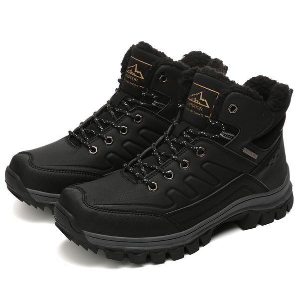 

super warm men winter boots waterproof outdoor snow boots suede leather lace up men ankle warm winter shoes male, Black