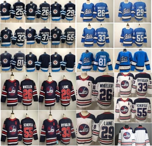 

2020 mens winnipeg jets 55 mark scheifele 2019 heritage classic 26 blake wheeler 29 patrik laine 33 dustin byfuglien ice hockey jersey, Black;red