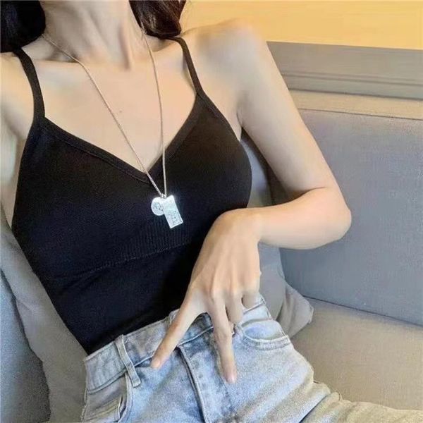 

new padded bra tank women fashion solid cami vest women knitted v-neck casual camis vest patchwork slim #p40, White