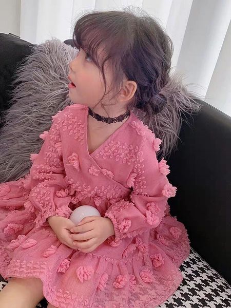 

весеннее платье принцессы для девочек 2020 новое детское корейское однотонное платье с длинным рукавом шифоновые платья для маленьких девоче, Red;yellow