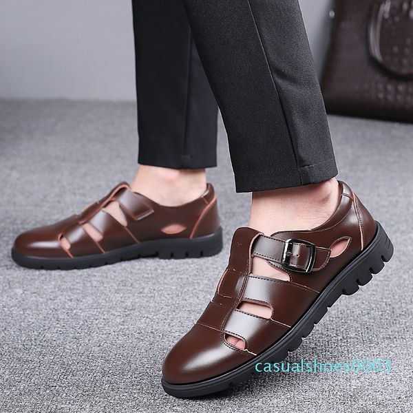 

2019 summer men's leather sandals breathable hollow hole non-slip shoes fashion ankle-wrap luxury designer men buckle shoes cc3, Black
