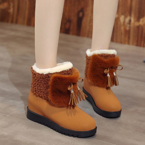 

new warm winter boots for women ankle boots snow girls female shoes suede with plush insole botas mujer, Black