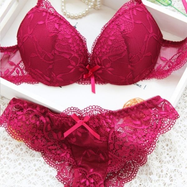 

sexy bra set женщина lace sexy цветочные push-up трусы hollow сладкий прозрачный comfy fit боути нижнее белье бюстгальтеры, Red;black