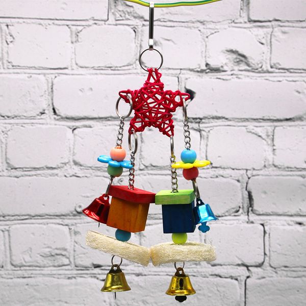 

parrot bird toys five-pointed star rattan plaited woodiness stand frame pets articles suspension bridge swing 70g