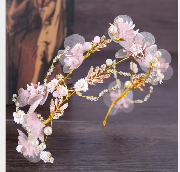 

new pink flower decoration bride's bridesmaid hairband jewelry, Slivery;golden