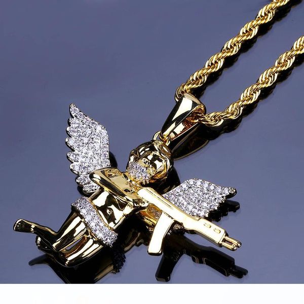 

18k позолоченный кулон ожерелья престижное изысканный класс качества циркон асфальтовая angel и gun hip hop ожерелья оптовой продажи ювелирн, Silver