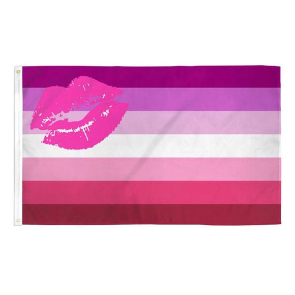 Personalizado Batom Bandeira Lesbian 3X5FT 150x90cm Retail Price Aceitar personalizado Design Logo tecido de poliéster Digital Bandeiras e banners impressos
