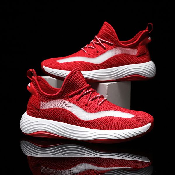 

men's shoes spring new korean version of fly woven set foot hollow breathable mesh red fashionable men's sports shoes, Black