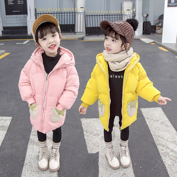 

girls padded cotton clothes thick winter 2019 fashionable new style children middle long coat warm female baby cotton coat, Blue;gray