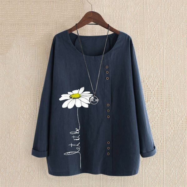 

women blouse 2019 casual plus size o-neck print loose button lady blouses long sleeve femme elegant boho beach shirt 8.19, White;black
