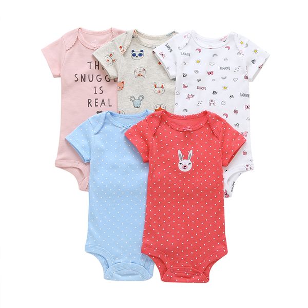 

short sleeve bodysuit for baby girl clothes 2020 summer newborn boy set new born costume print body suit clothing 5pcs/lot, White