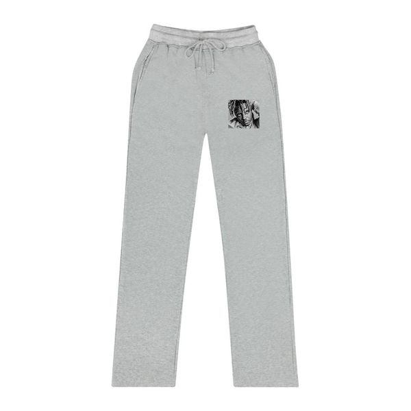 

casual men women's mid waist long sweatpants juice wrld print sports trousers with drawstring for couples, Black