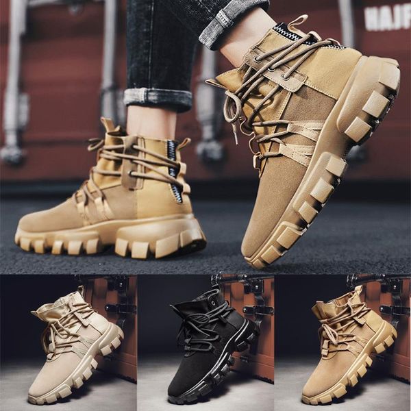 

men's boots grid casual shoes high-boots wild thick-sole slip-on tooling shoes non-slip outdoor climbing, Black