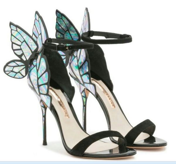 

sophia webster sandals genuine leather pumps butterfly high heel sandals for women stiletto shoes, Black