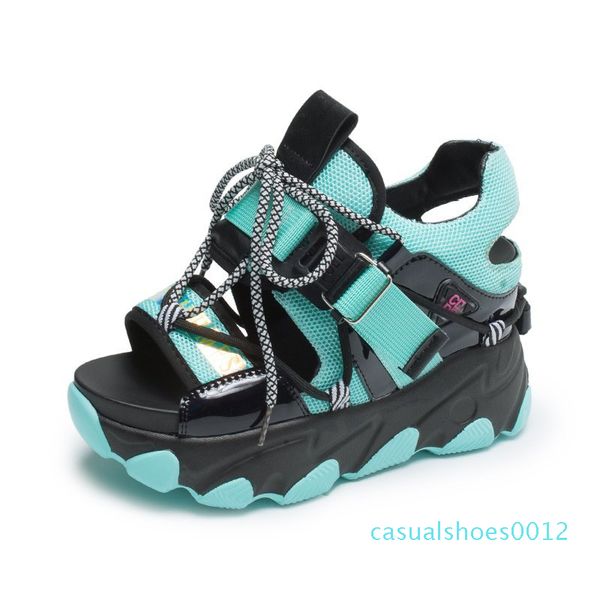 

women chunky platform sandals 10cm super high heels casual shoes british style designers woman wedge fashion sandal ladies 2020 c12, Black