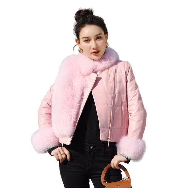 

women's down jacket sheepskin coat winter women clothes genuine leather korean fur collar real fur coat female jacket zt1587, Black