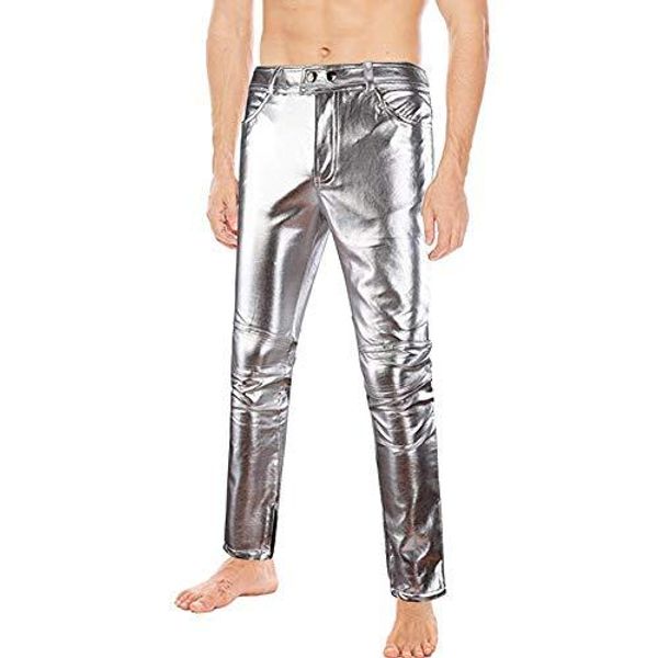 

amor present men's metallic shiny clubwear pants jeans for christmas halloween parties, Blue