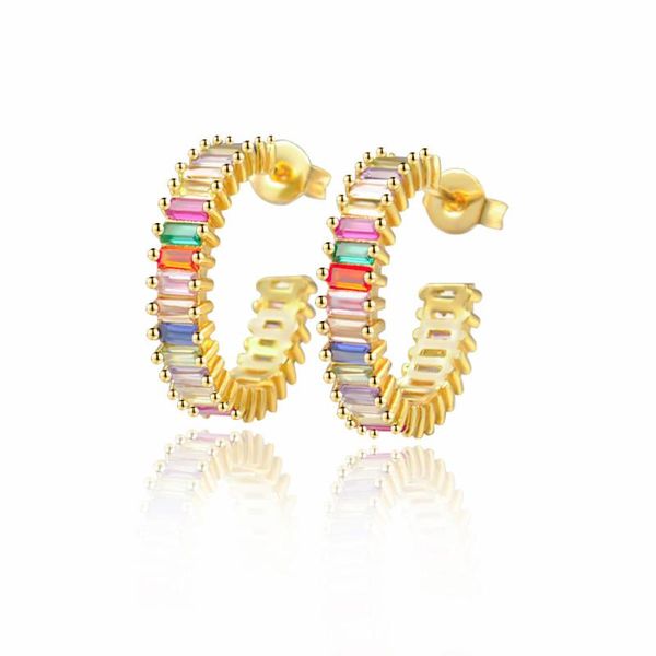 

ins rainbow zircon stud earrings jewelry for women gold cz earrings star love smile circle flower gift, Golden;silver