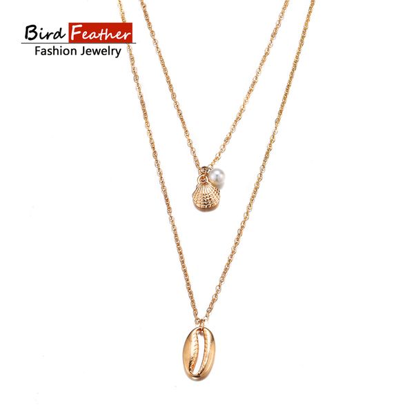 

gold color choker necklace for women 2 layers shell pearl pendant chain necklaces & pendants lace velvet chokers fashion jewelry, Golden;silver