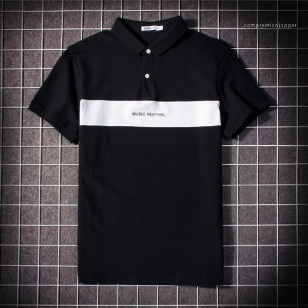 

fashion short sleeved patchwork letter printed tees mens lapel summer male clothing polo mens tshirts, White;black