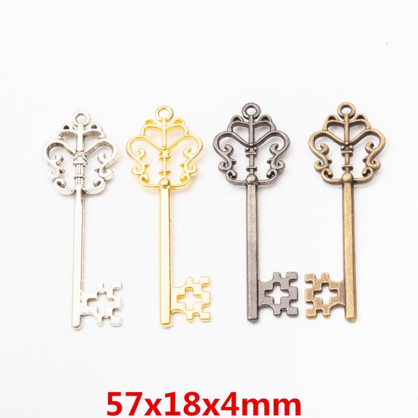 

30pcs 57*18mm vintage silver gold gun black plate key charms antique bronze key pendants for bracelet earring diy jewelry making, Bronze;silver